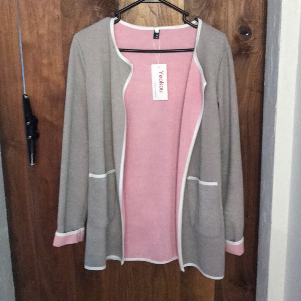 Grey and pink sweater jacket